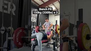 Bench volume PR 150kg (330lbs) x 3 reps #benchpress #chestday #powerlifting #bodybuilding #gymlife