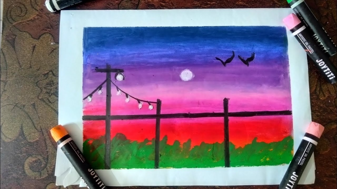 Easy Oil Pastel Sunset Drawing for Beginners