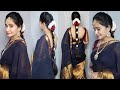 Diwali hairstyle 2 puff and french braid hairstyle papidi billa with veni