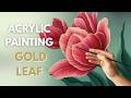 Tulips with gold leaf step by step acrylic painting tutorial