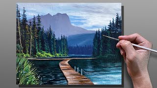 Acrylic Painting Mountain River Bridge Landscape / Correa Art