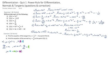 Differentiation Quiz1: Power Rule Tangents Normals
