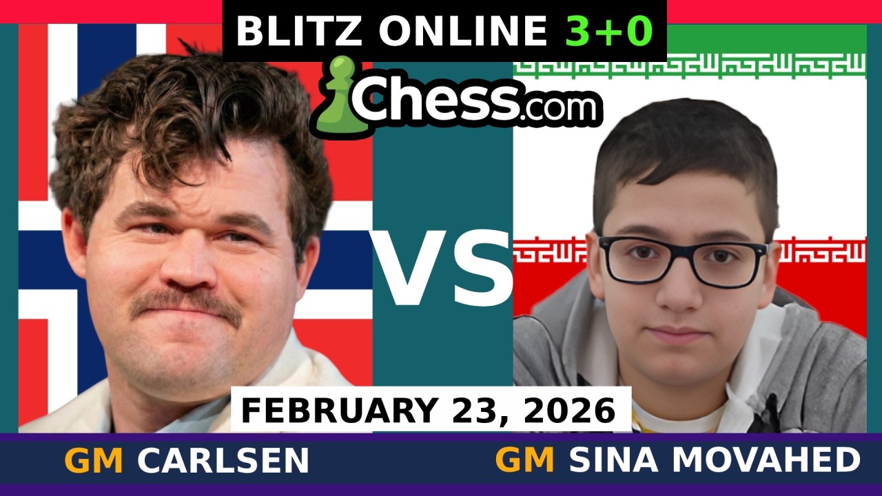 Magnus Carlsen vs GM Sina Movahed | Blitz Chess 3+0 | ChessCom | February 23, 2026
