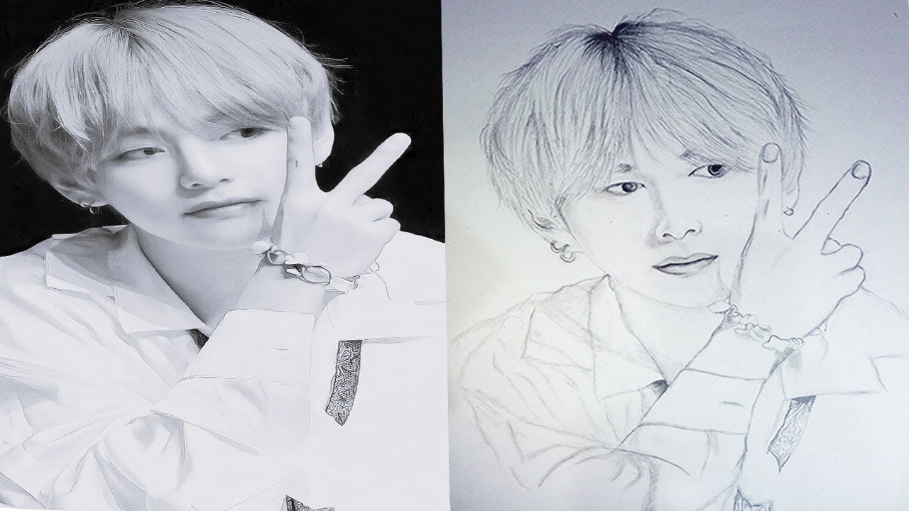 Easy way to Draw BTS Kim Taehyung step by step | How to draw BTS Kim ...