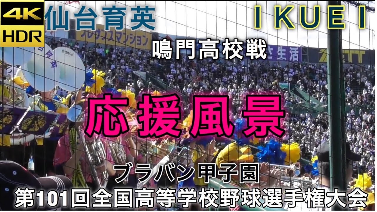 【4K】仙台育英 アルプス応援風景 応援団 鳴門高校戦 吹奏楽部 ブラバン ブラバン甲子園 三塁内野席から撮影 単一指向性マイク使用 高音質 第101回全国高等学校野球選手権大会 2019年8月14日