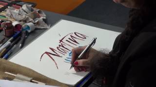 Roma Fromme-Monsees mit dem Workshop "Experimentelle Kalligrafie" 19.11.16 Kreativmesse Stuttgart