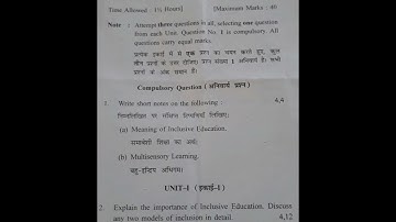 b.e d 2nd year question paper 2023 creating an inclusive school kuk university