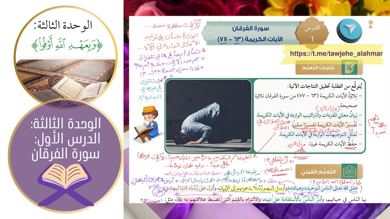 سورة الفرقان ـ ف 2 - الدرس الأول ـ الوحدة 3 ـ توجيهي 2008 | تربية إسلامية