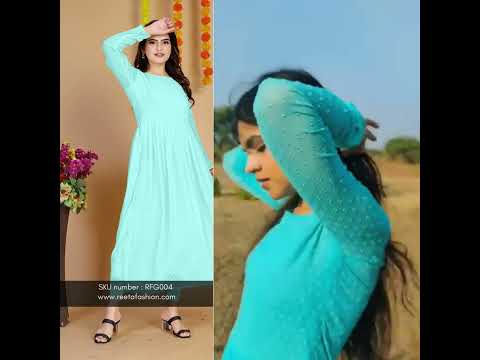 Reeta Fashion Traditional Light Sky Blue Georgette Butti Work Gown | www.reetafashion.com