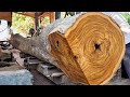 Sawing 500cm Antique Teak Wood into precision blocks 