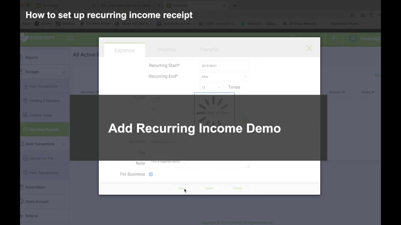 Foreceipt How to set up recurring receipt