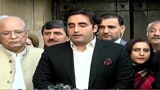 Chairman Pakistan Peoples Party Bilawal Bhutto Zardari is talking to media in Islamabad 26 April 19