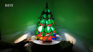 Bieye Pine Christmas Tree Tiffany Stained Glass Accent Table Lamp Night Light, Green, 11"W x 16"H
