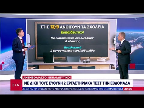 Ανεμβολίαστοι εκπαιδευτικοί: Με δική τους ευθύνη 2 εργαστηριακά τεστ την εβδομάδα | Βραδινό Δελτίο