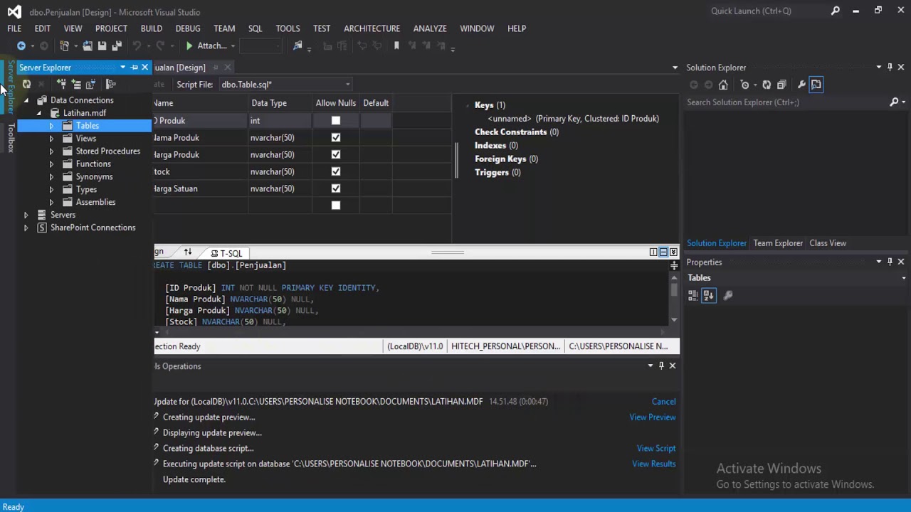 Membuat Database dan Tabel pada SQL Server di Visual Studio 2012 - YouTube