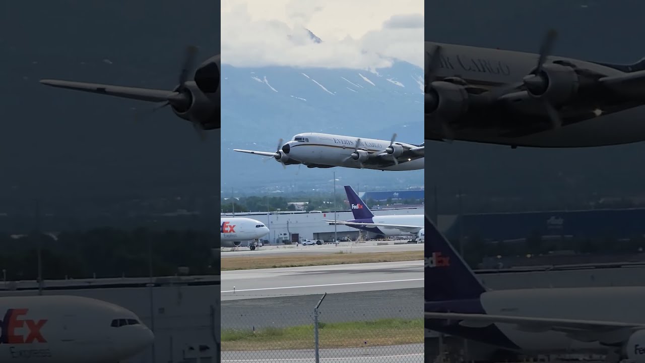 Super Old Everts DC6 Takeoff From ANC Barely Climbing Amazing Rare Airplane 66 Years Aircraft