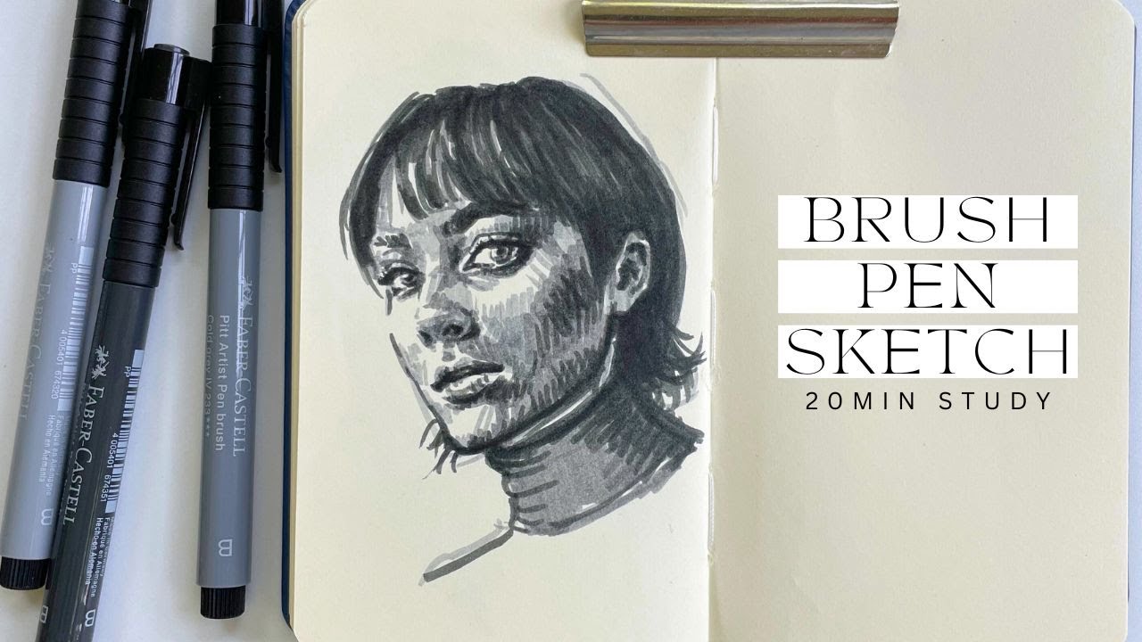 20min brush pen portrait demo | How to sketch with pen! - YouTube