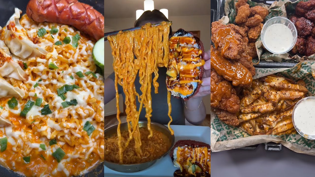 TikTok Mukbang Compilation (ASMR)🤫| buldak noodles, sushi, Wingstop and more | Mukbangs 4life
