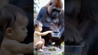 Unexpected Friends: Gorilla's Love for a Human Baby #cuteanimal #cute #gorilla
