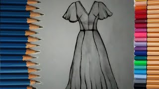 تعليم رسم فستان سهل جدا خطوه بخطوه 