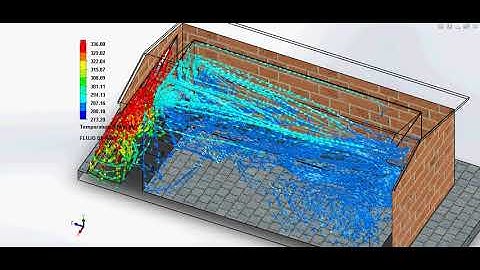 Air flow in a solar heating system Trombe wall simulation