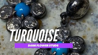 Turquoise and Dark Flower Studs