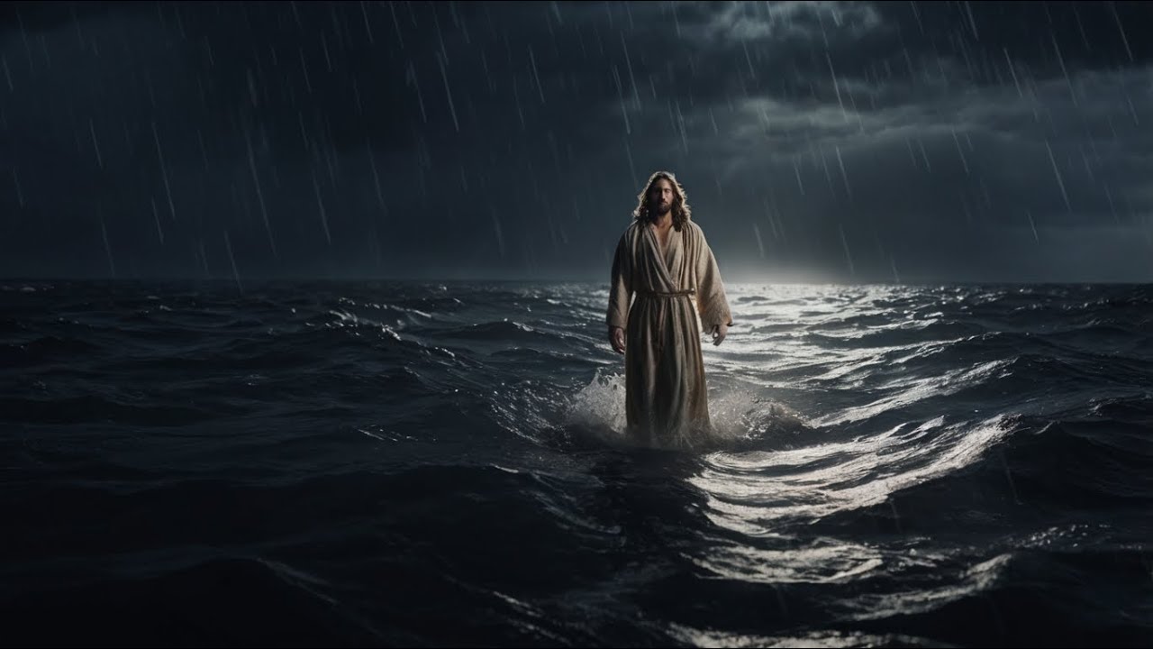AI Inspirational and Motivation Jesus walks on water.  Matthew Ch14 vs 22-36