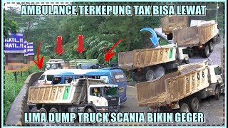 Ambulance Terkepung, Lima Dump Truck Scania Spesialis Tambang Bikin Geger Sitinjau Lauik