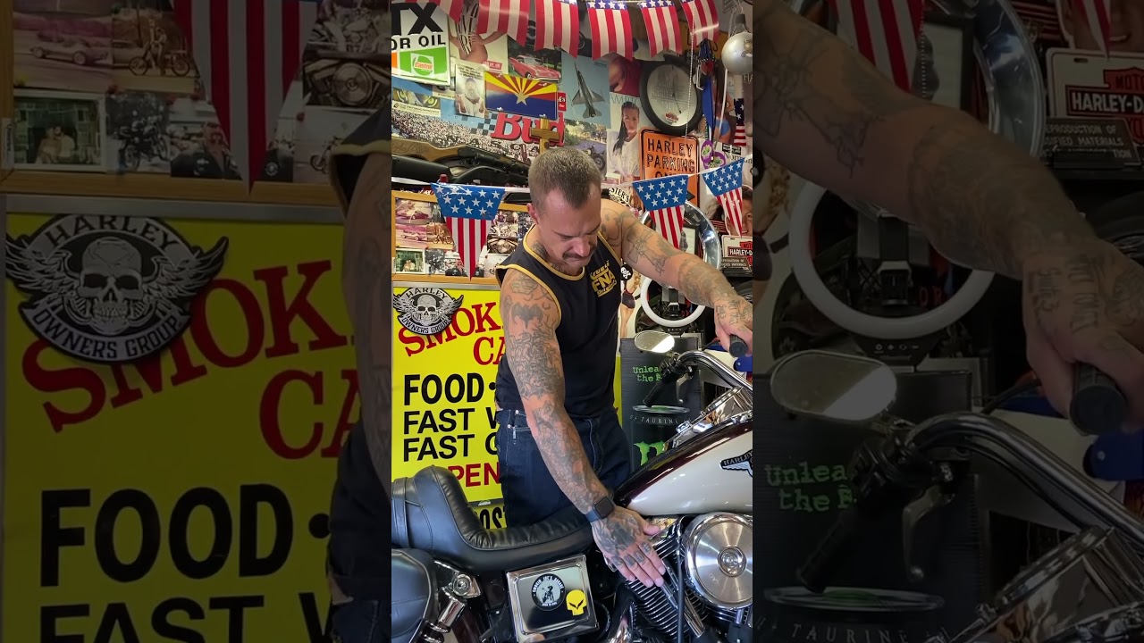 The World Famous Ryan Kruesi getting my nephews Dyna ready for some riding.The Best Smokin’ Joe