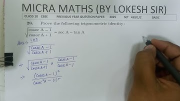 Q28 Prove the following trigonometric identity : ( √ cosec A-1/ cosec A +1 = sec A- tan A
