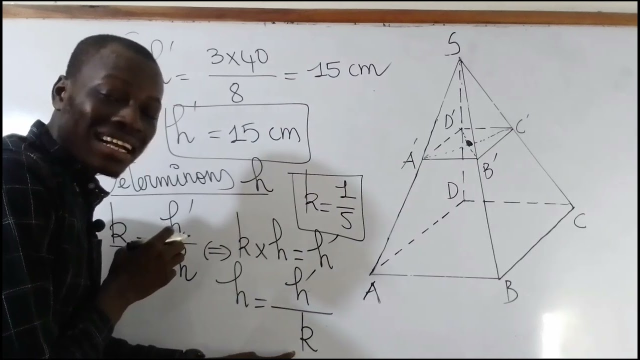 Calculer  la hauteur de la grande pyramide dans une section de pyramide