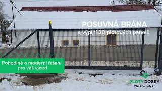 Posuvná Antracitová Brána S Výplní 2D Plotových Dílců Realizace Ploty Dobrý