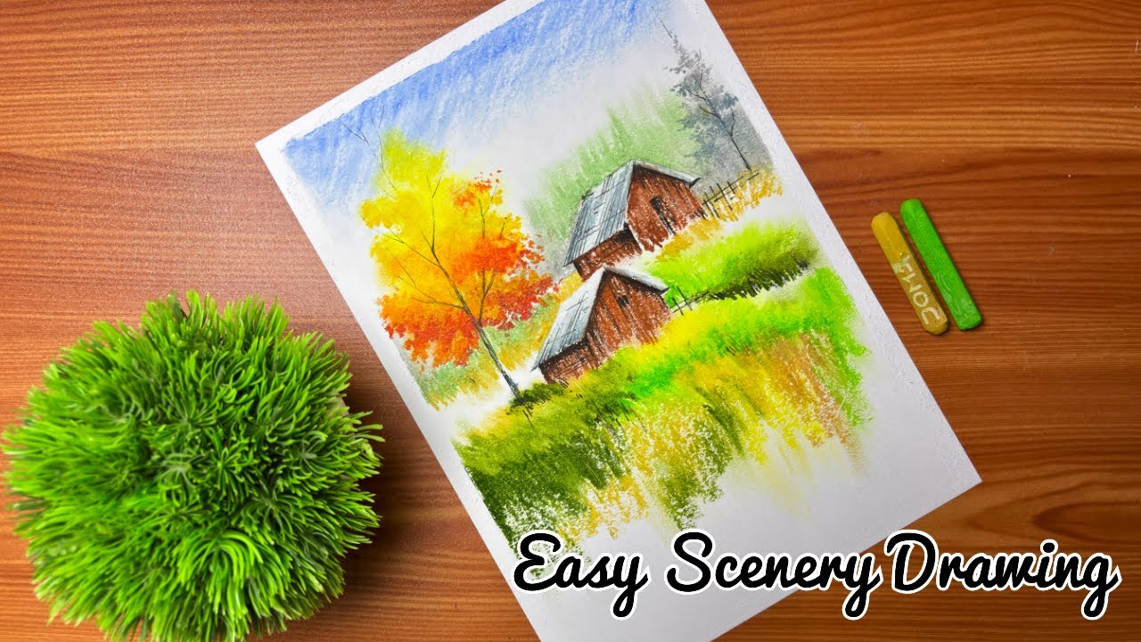 How to Draw Scenery | Easy Oil Pastels Drawing for Beginners #oilpasteldrawing #art #drawing 