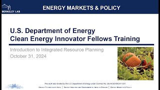 Clean Energy Innovator Fellows Training: Integrated Resource Planning