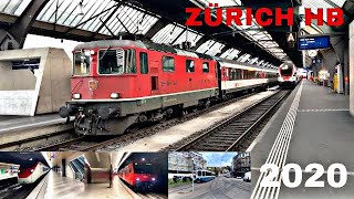 Züge beim Bahnhof Zürich Hauptbahnhof/Trains at Zurich main station (2020)