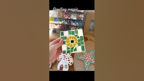 Grouting a mosaic tile. Full tutorial on my channel. #crafts #mosaic #diycoasters #tiling #art