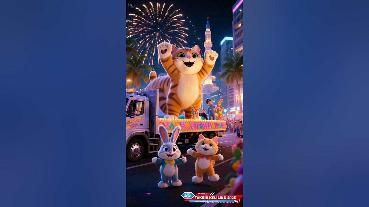 kelinci dan kucing berjoget takbir keliling idul fitri 2025  #takbiran #animasi #disney