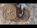 We found a treasure urn filled with Roman coins under a rock cover while metal detecting