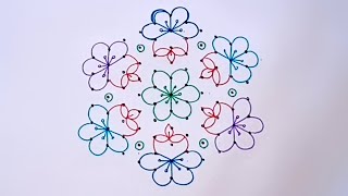 11*6 dots simple rangoli|Deepam rangoli|flowers rangoli|BY MY RANGOLI
