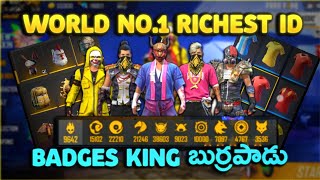 World No.1 Richest Pro Account collection Badges king ID - Garena free fire