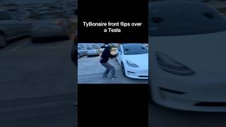 Tyllionaire flips over a Tesla #shorts #viral #tesla #fyp #stunts #tyllionaire #trending #action