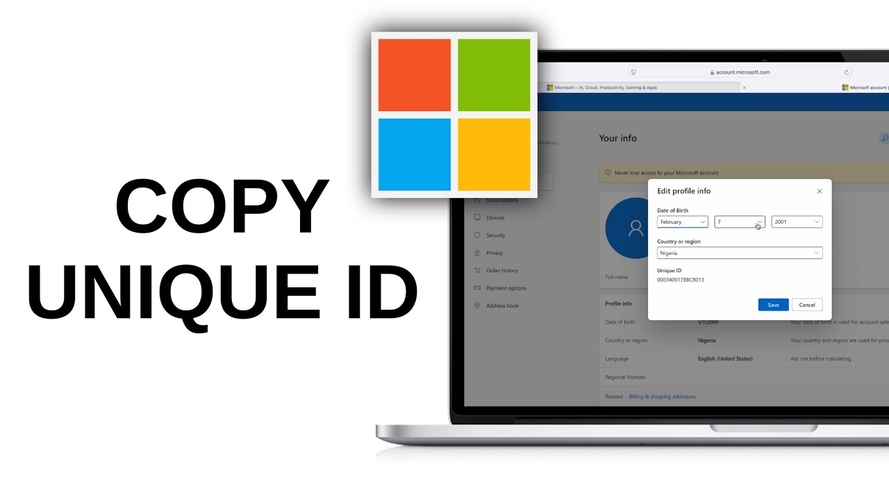 How to Copy Unique ID in Microsoft account - YouTube