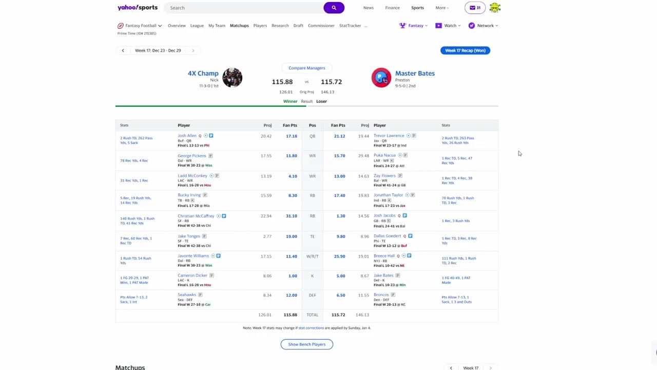 Prime Time Week 17 Championship