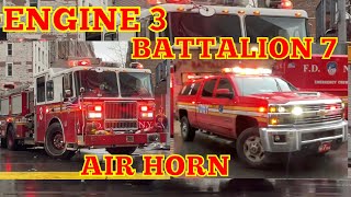 **AIR HORN/DOUBLE POV** New York Engine 3 & Battalion 7 Responding 2nd Due To Smoke Condition | FDNY