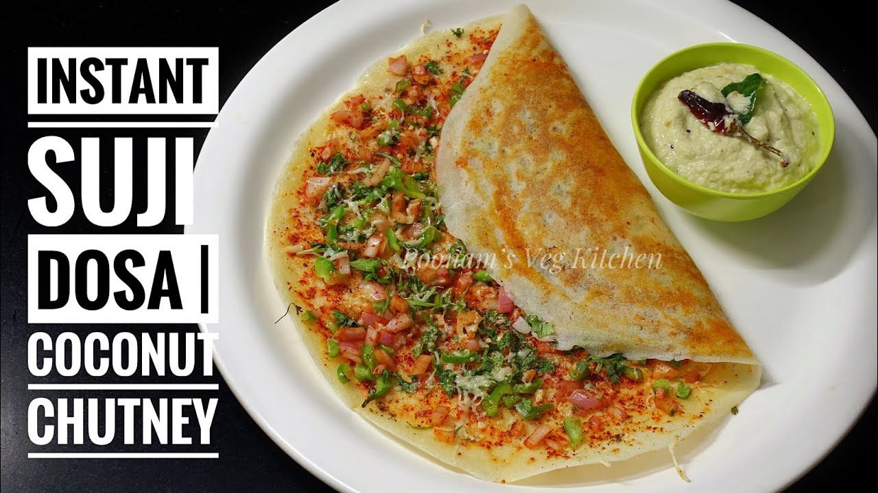 Instant Vegetable Suji Dosa with Coconut Chutney Homemade Nariyal