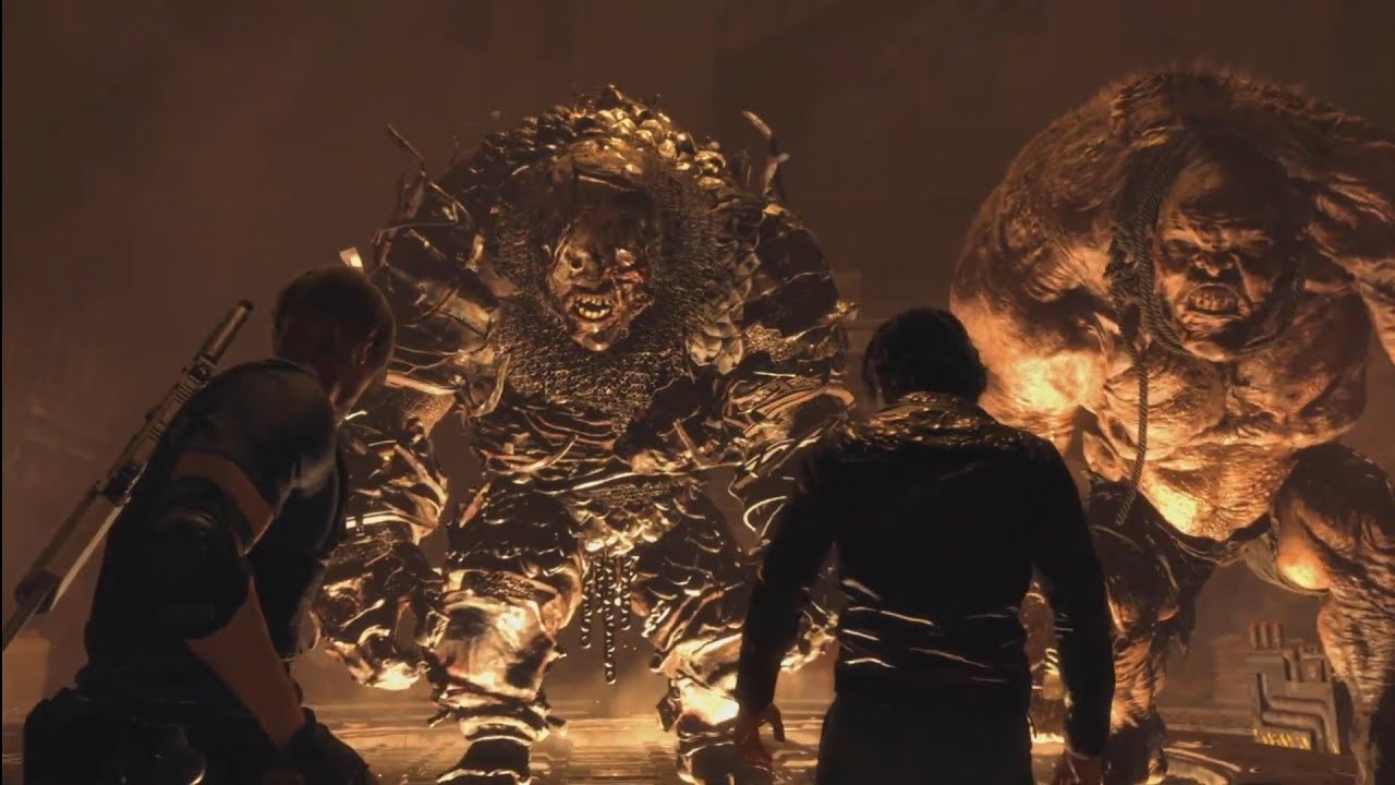 Resident Evil 4 Remake Leon & Luis Fight Two Giants (Full Scene)