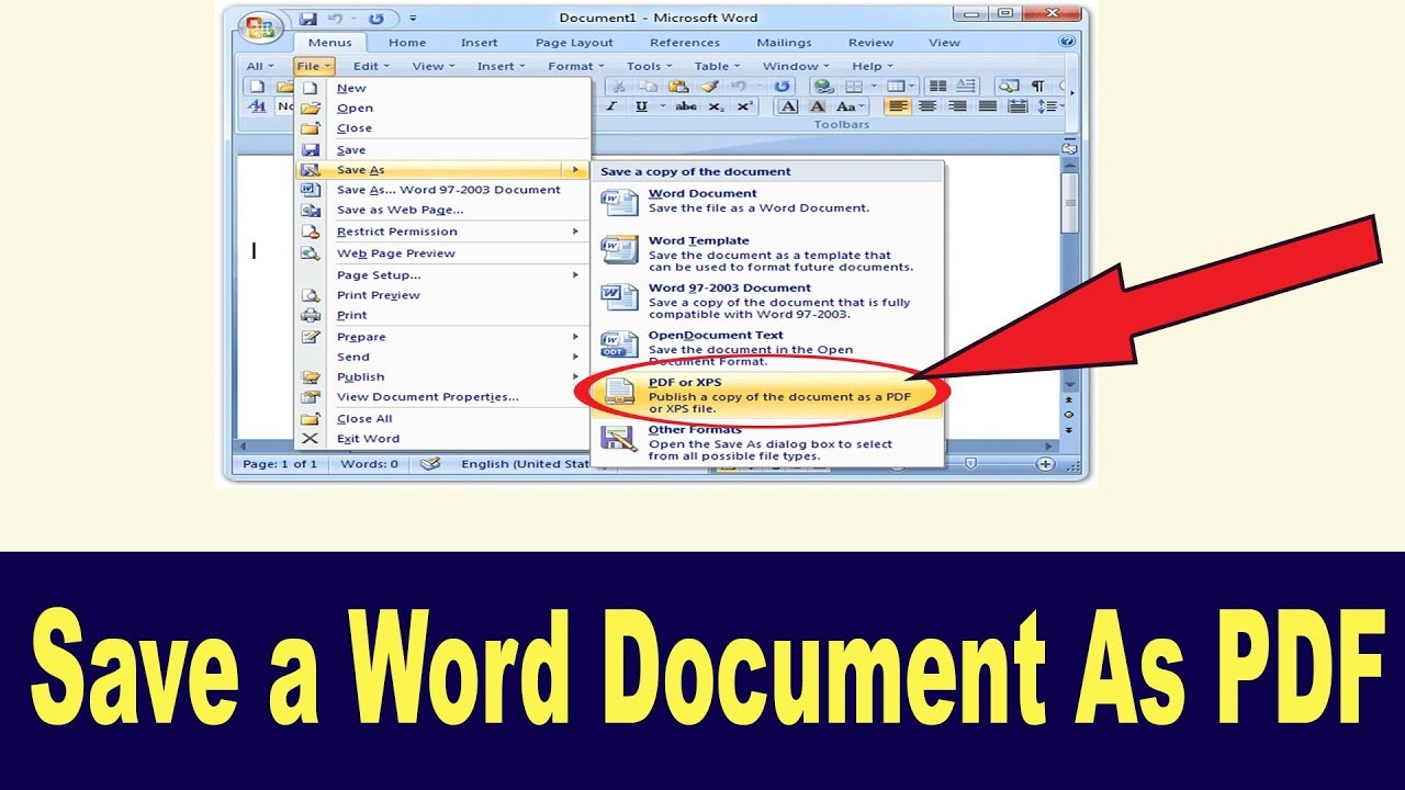 how to save as pdf file off of word