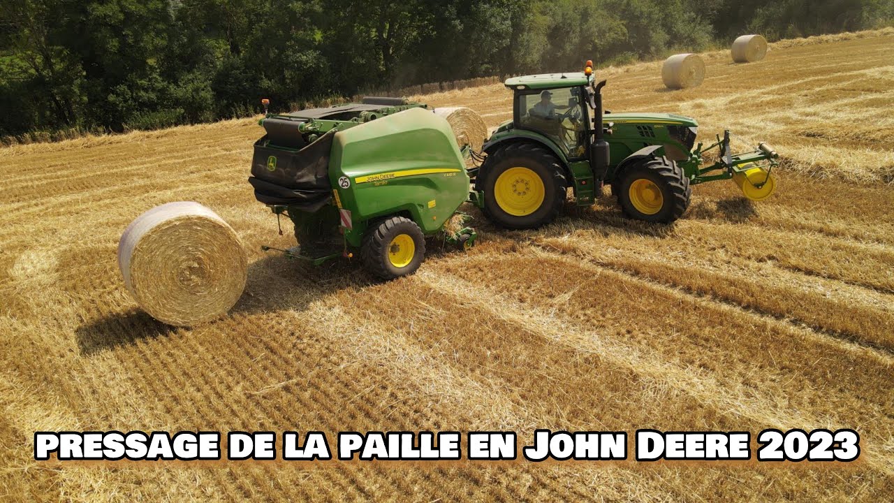 Pressage de la paille en John Deere 2023 4k