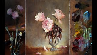 Painting a Roses. Time Lapse Oil Painting