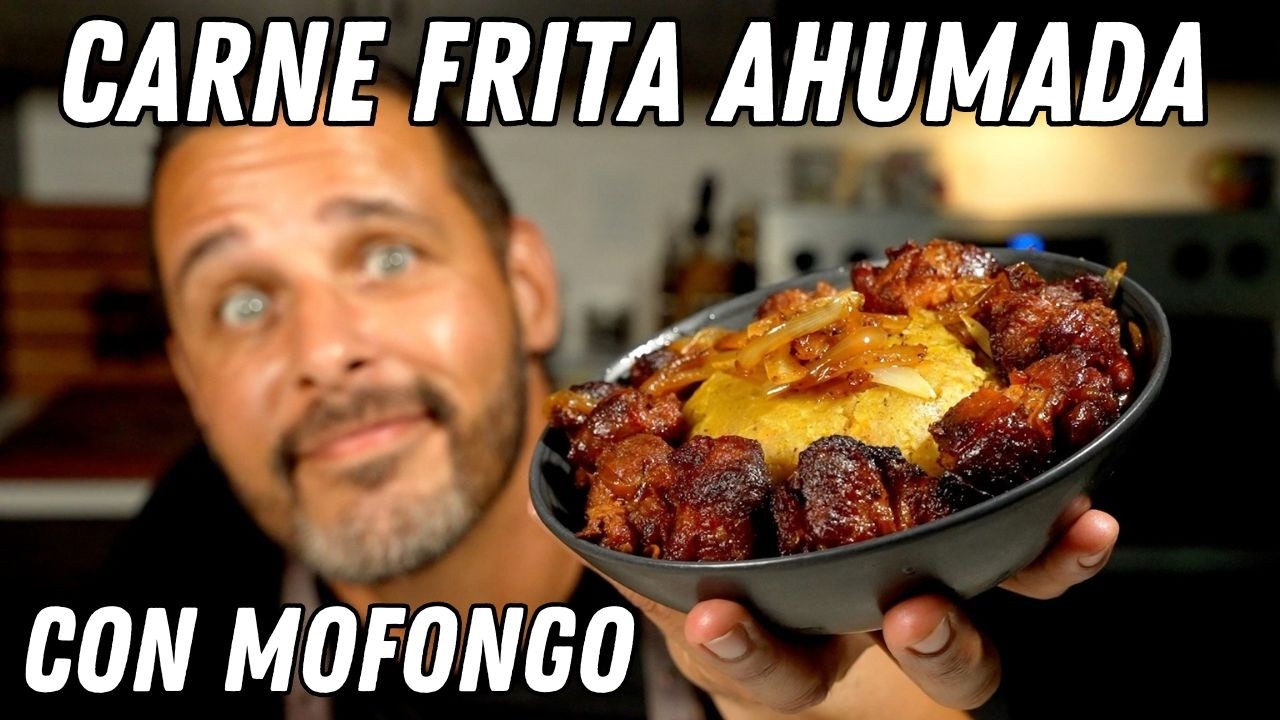 Carne frita ahumada con Mofongo